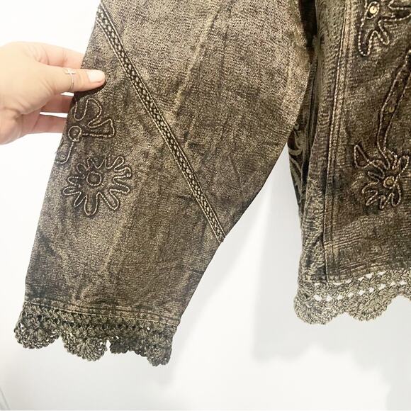 Flashback vintage brown embroidered lace sequin jacket button down size 3X - Picture 6 of 9